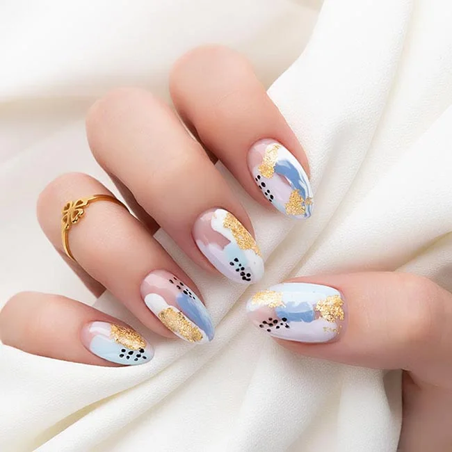 Blue and gold nail art